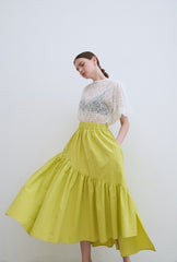 Linen Tiered Maxi Skirt with Ruffled Hem and Relaxed Fit