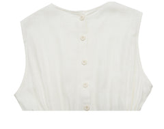 Sleeveless Gathered Waist Linen Dress with Flared Midi Skirt