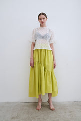 Linen Tiered Maxi Skirt with Ruffled Hem and Relaxed Fit