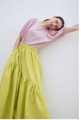 Linen Tiered Maxi Skirt with Ruffled Hem and Relaxed Fit