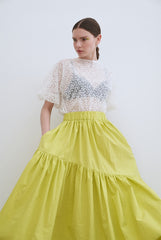 Linen Tiered Maxi Skirt with Ruffled Hem and Relaxed Fit