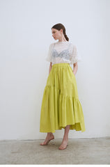 Linen Tiered Maxi Skirt with Ruffled Hem and Relaxed Fit