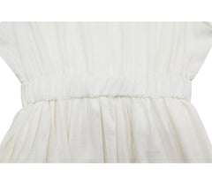 Sleeveless Gathered Waist Linen Dress with Flared Midi Skirt