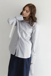Cotton Poplin Shirt with Vertical Stripes and Oversized Cuffs