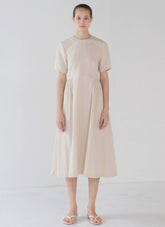 Elegant Short-Sleeve Linen Midi Dress with Flared Hem and Lightweight Breathable Fabric