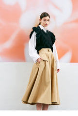 A-Line High Waist Linen Midi Skirt for Women with Flap Pockets and Flowy Silhouette