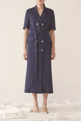 Double-Breasted Tailored Midi Dress In Breathable Premium Linen With Belt And Patch Pockets