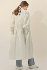 Long Sleeve Cotton Poplin Shirt Dress with Button-Down Front and Gathered Waist Detail