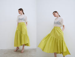 Linen Tiered Maxi Skirt with Ruffled Hem and Relaxed Fit