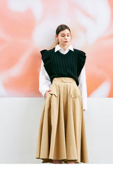 A-Line High Waist Linen Midi Skirt for Women with Flap Pockets and Flowy Silhouette