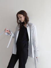 Cotton Poplin Shirt with Vertical Stripes and Oversized Cuffs