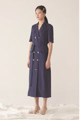Double-Breasted Tailored Midi Dress In Breathable Premium Linen With Belt And Patch Pockets