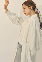 Long Sleeve Cotton Poplin Shirt Dress with Button-Down Front and Gathered Waist Detail