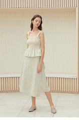 A-line Midi Skirt with Wrap Tie Detail in Premium Linen Fabric
