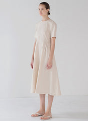 Elegant Short-Sleeve Linen Midi Dress with Flared Hem and Lightweight Breathable Fabric