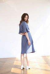 Wrap-Front Midi Dress in Lightweight Linen Fabric
