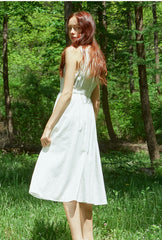 Sleeveless Gathered Waist Linen Dress with Flared Midi Skirt