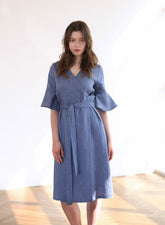 Wrap-Front Midi Dress in Lightweight Linen Fabric