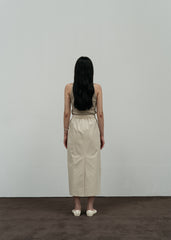 High-Waisted Midi Linen Skirt for Women with Pleated Front and Streamlined Silhouette