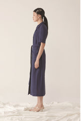 Double-Breasted Tailored Midi Dress In Breathable Premium Linen With Belt And Patch Pockets