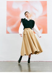 A-Line High Waist Linen Midi Skirt for Women with Flap Pockets and Flowy Silhouette