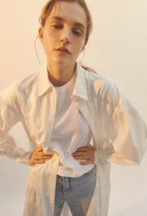 Long Sleeve Cotton Poplin Shirt Dress with Button-Down Front and Gathered Waist Detail
