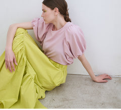 Linen Tiered Maxi Skirt with Ruffled Hem and Relaxed Fit