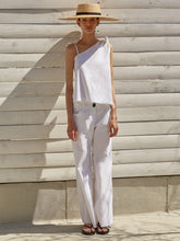 Asymmetrical Linen Blouse with Adjustable Shoulder Ties and Lightweight Relaxed Fit