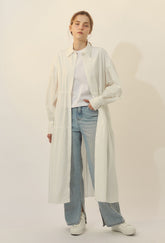 Long Sleeve Cotton Poplin Shirt Dress with Button-Down Front and Gathered Waist Detail