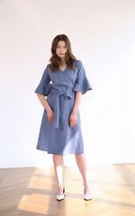 Wrap-Front Midi Dress in Lightweight Linen Fabric