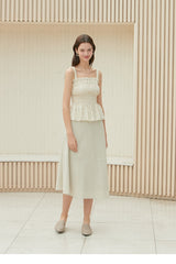 A-line Midi Skirt with Wrap Tie Detail in Premium Linen Fabric