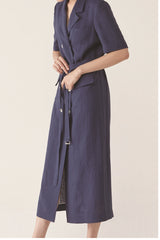 Double-Breasted Tailored Midi Dress In Breathable Premium Linen With Belt And Patch Pockets