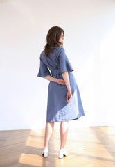 Wrap-Front Midi Dress in Lightweight Linen Fabric