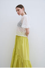 Linen Tiered Maxi Skirt with Ruffled Hem and Relaxed Fit