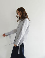 Cotton Poplin Shirt with Vertical Stripes and Oversized Cuffs