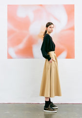 A-Line High Waist Linen Midi Skirt for Women with Flap Pockets and Flowy Silhouette