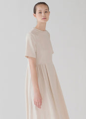Elegant Short-Sleeve Linen Midi Dress with Flared Hem and Lightweight Breathable Fabric