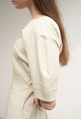 Women's Linen Midi Dress – Fitted A-Line Dress with Elbow Sleeves and Square Open Back