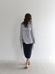Cotton Poplin Shirt with Vertical Stripes and Oversized Cuffs