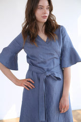 Wrap-Front Midi Dress in Lightweight Linen Fabric