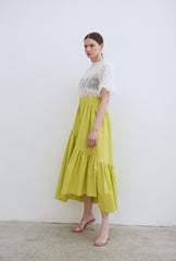 Linen Tiered Maxi Skirt with Ruffled Hem and Relaxed Fit