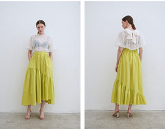 Linen Tiered Maxi Skirt with Ruffled Hem and Relaxed Fit