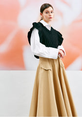 A-Line High Waist Linen Midi Skirt for Women with Flap Pockets and Flowy Silhouette