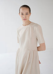 Elegant Short-Sleeve Linen Midi Dress with Flared Hem and Lightweight Breathable Fabric