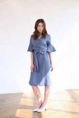 Wrap-Front Midi Dress in Lightweight Linen Fabric