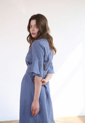Wrap-Front Midi Dress in Lightweight Linen Fabric