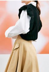 A-Line High Waist Linen Midi Skirt for Women with Flap Pockets and Flowy Silhouette