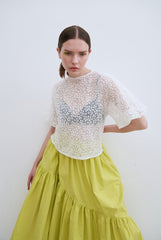 Linen Tiered Maxi Skirt with Ruffled Hem and Relaxed Fit