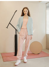 Tapered Linen Pants For Women - Elastic Waist Relaxed Fit Linen Trousers With Ankle Cuff Finish