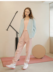 Tapered Linen Pants For Women - Elastic Waist Relaxed Fit Linen Trousers With Ankle Cuff Finish